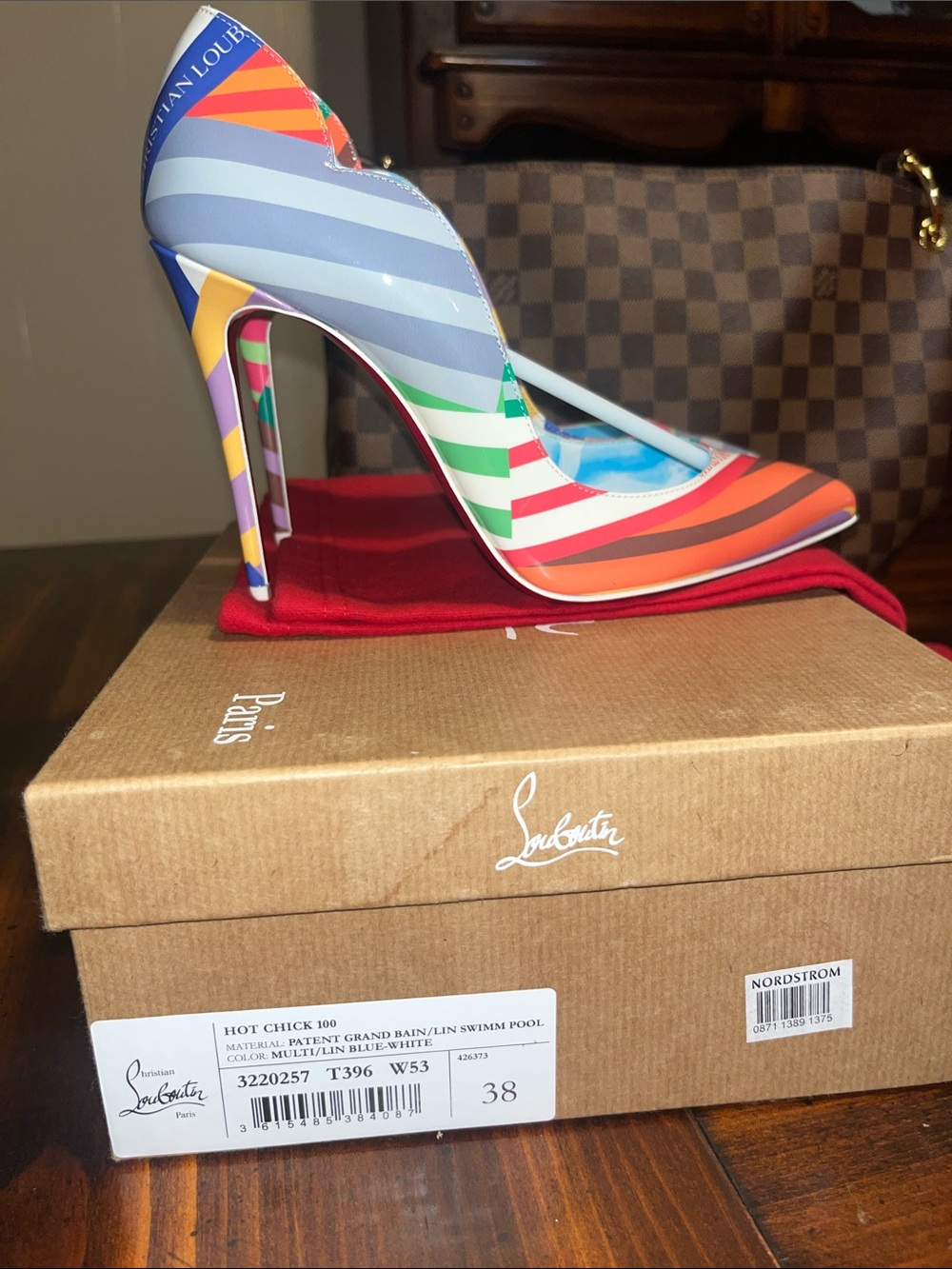 Christian Louboutin Multicolor Striped Pointed-Toe Pumps with Red Sole - Picture 10 of 10